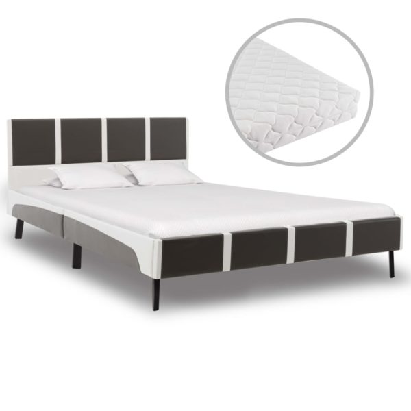 Bett mit Matratze Grau und Weiß Kunstleder 140 x 200 cm