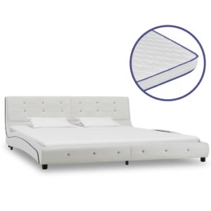 Bett mit Memory-Schaum-Matratze Weiß Kunstleder 180×200 cm