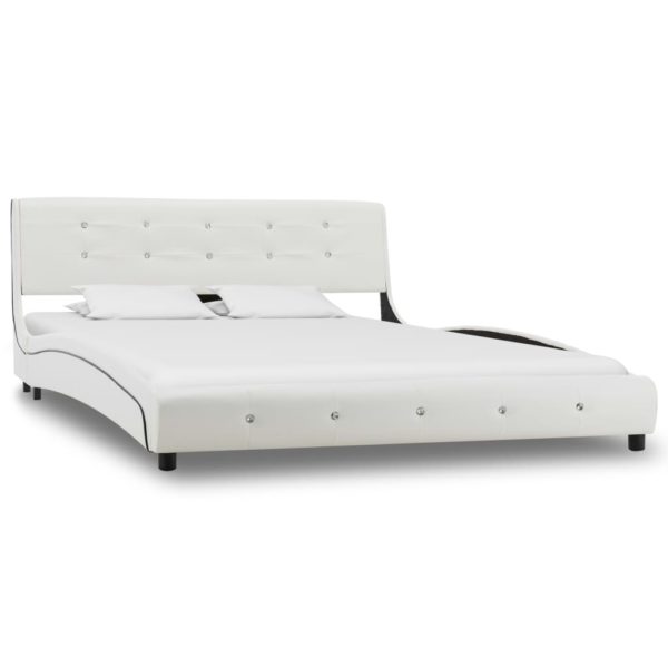 Bett mit Matratze Weiß Kunstleder 140 x 200 cm