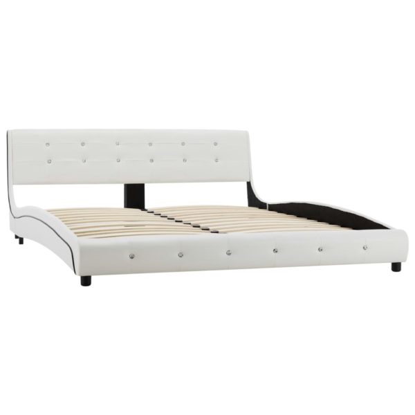 Bett mit Matratze Weiß Kunstleder 160 x 200 cm