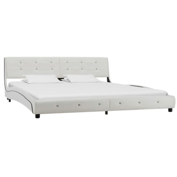 Bett mit Matratze Weiß Kunstleder 180 x 200 cm