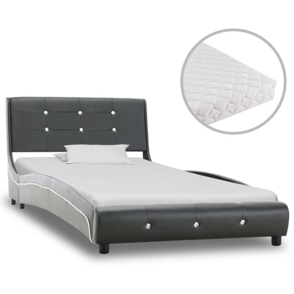 Bett mit Matratze Grau Kunstleder 90 x 200 cm