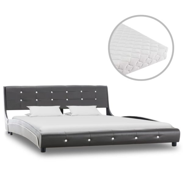Bett mit Matratze Grau Kunstleder 160 x 200 cm