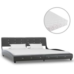 Bett mit Matratze Grau Kunstleder 180 x 200 cm