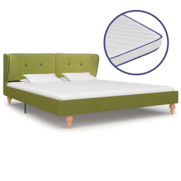 Bett mit Memory-Schaum-Matratze Grün Stoff 160×200 cm