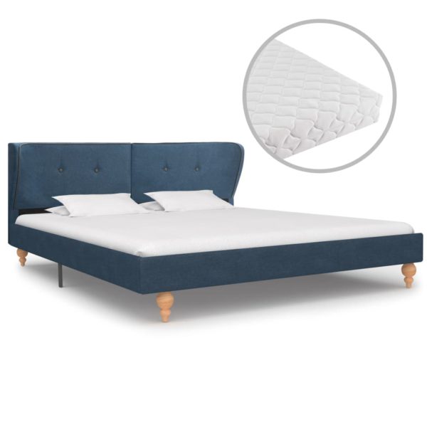 Bett mit Matratze Blau Stoff 160 x 200 cm