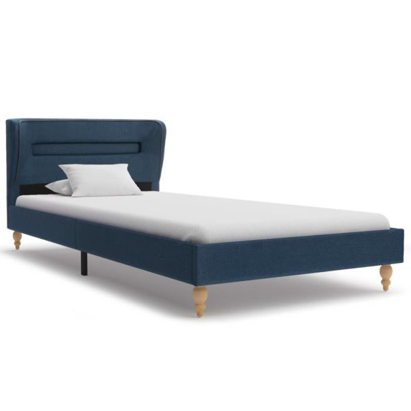 Bett mit LED und Memory-Schaum-Matratze Blau Stoff 90×200 cm