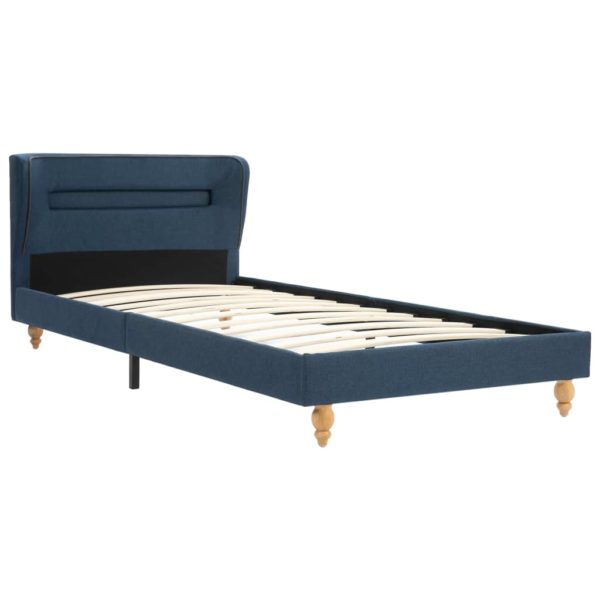 Bett mit LED und Memory-Schaum-Matratze Blau Stoff 90×200 cm