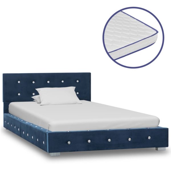 Bett mit Memory-Schaum-Matratze Blau Samt 90 x 200 cm