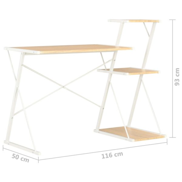 Schreibtisch mit Regal Weiß und Eiche 116×50×93 cm