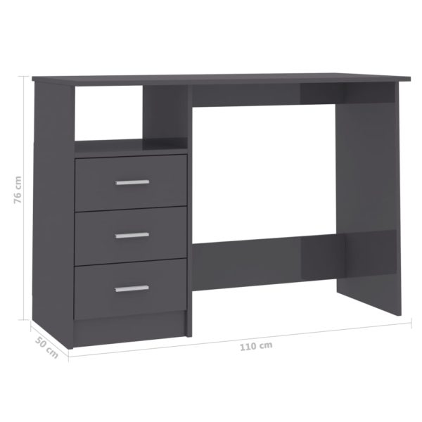 Schreibtisch Schubladen Hochglanz-Grau 110×50×76cm Spanplatte