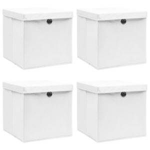 Aufbewahrungsboxen mit Deckel 4 Stk. Weiß 32×32×32 cm Stoff
