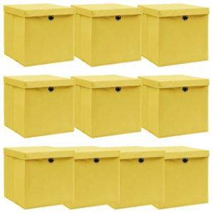 Aufbewahrungsboxen mit Deckel 10 Stk. Gelb 32×32×32cm Stoff