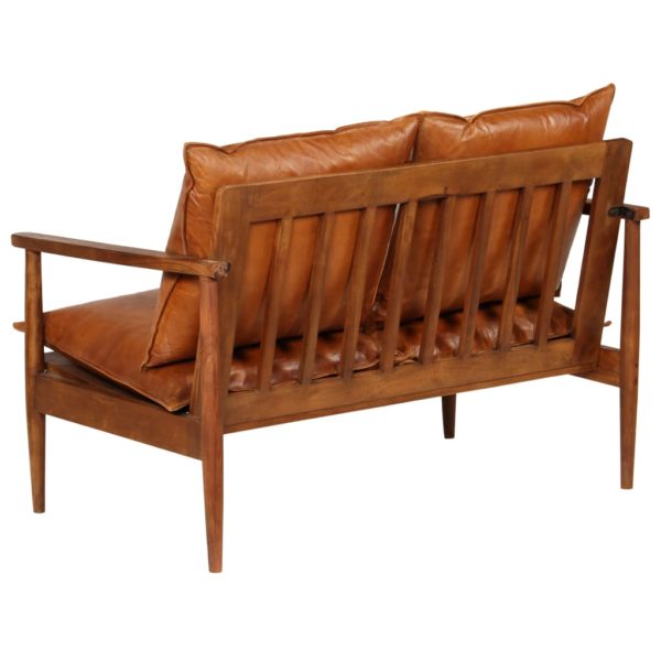 2-Sitzer-Sofa Leder mit Akazienholz Braun