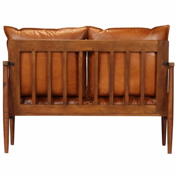 2-Sitzer-Sofa Leder mit Akazienholz Braun