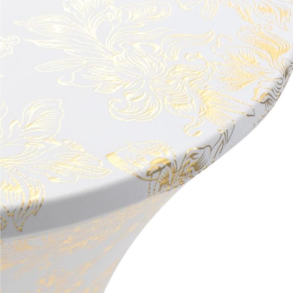 2 Stück Stretch-Tischdecken Weiß mit goldenem Druck 80 cm