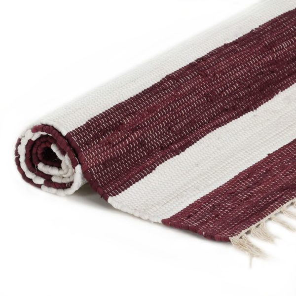 Handgewebter Chindi-Teppich Baumwolle 200x290cm Weinrot Weiß