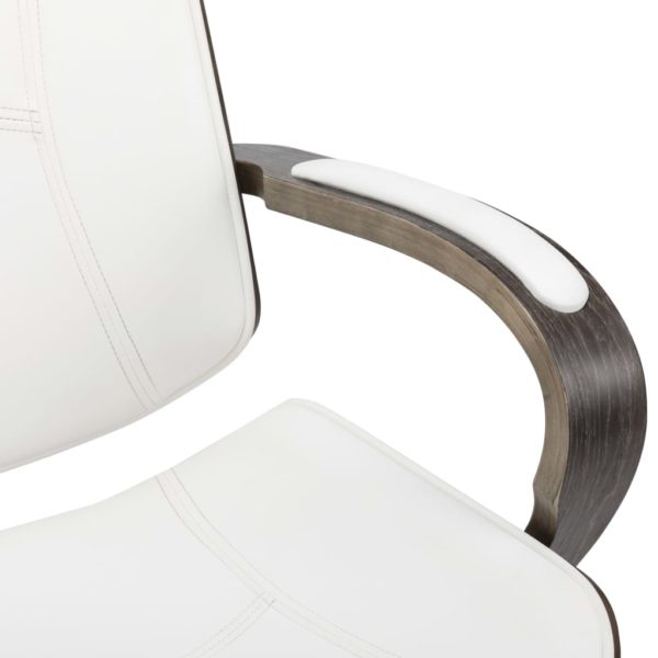 Drehbarer Bürostuhl mit Kopfstütze Weiß Kunstleder und Bugholz