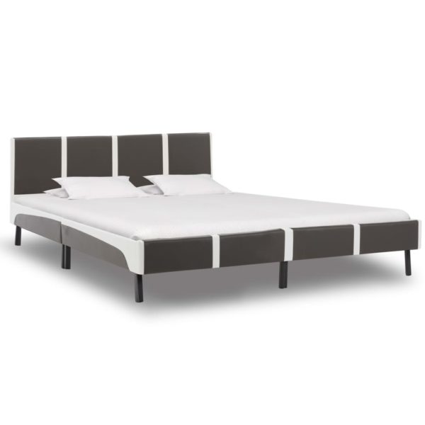 Bett mit Matratze Grau und Weiß Kunstleder 160 x 200 cm