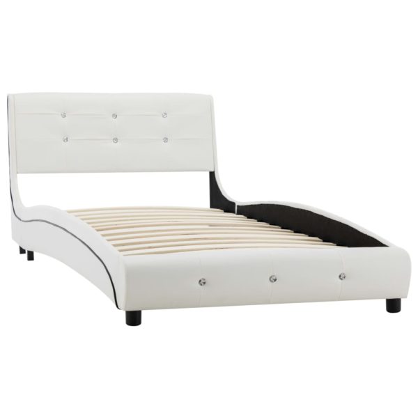 Bett mit Memoryschaum-Matratze Weiß Kunstleder 90×200 cm