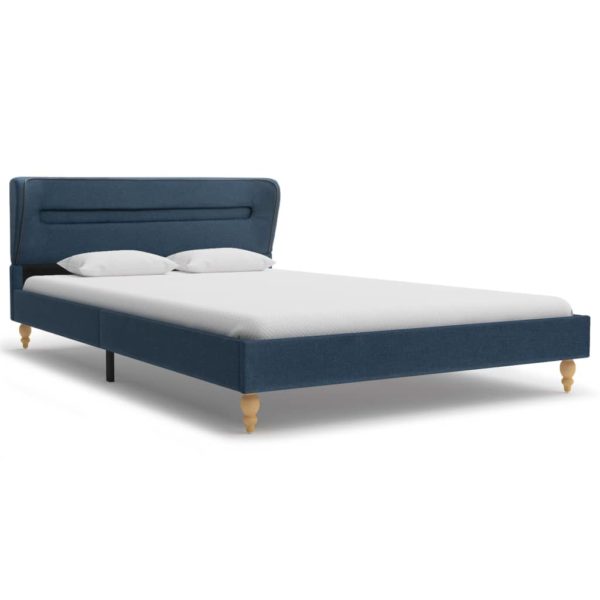 Bett mit LED und Memory-Schaum-Matratze Blau Stoff 120×200 cm
