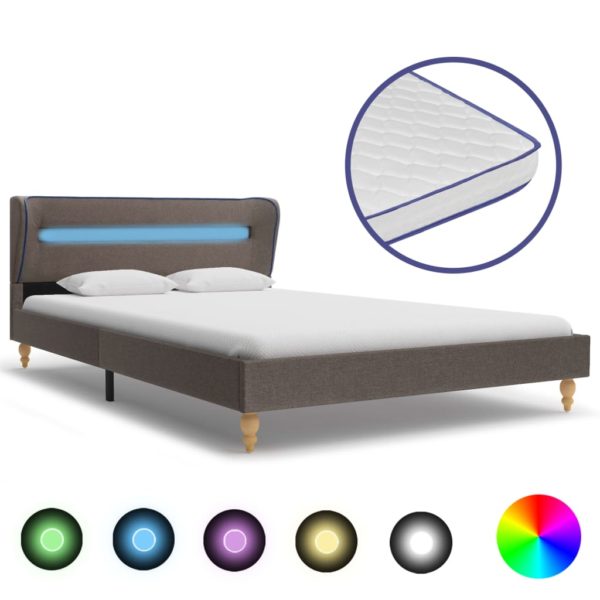 Bett mit LED und Memory-Schaum-Matratze Taupe Stoff 120×200 cm