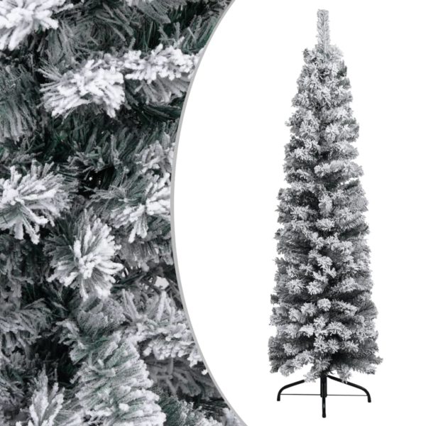 Schlanker Künstlicher Weihnachtsbaum Beschneit Grün 150 cm PVC
