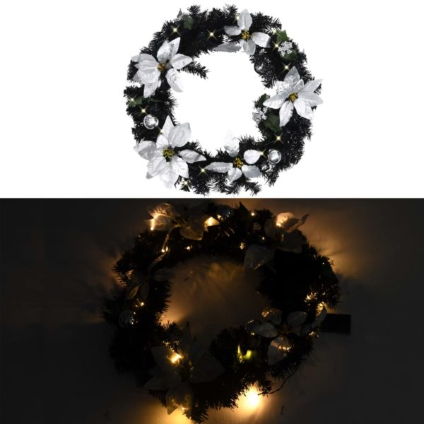 Weihnachtskranz mit LED-Leuchten Schwarz 60 cm PVC
