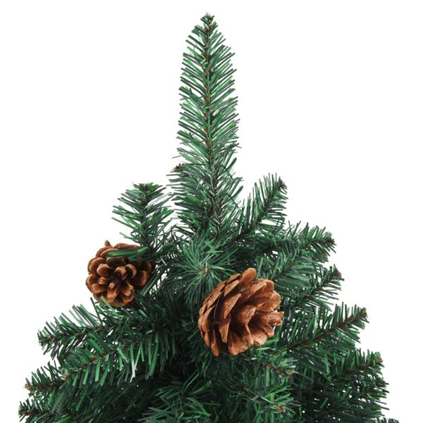 Schlanker Weihnachtsbaum mit Echtholz und Zapfen Grün 180cm PVC