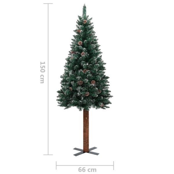Schlanker Weihnachtsbaum mit Echtholz und Schnee Grün 150 cm