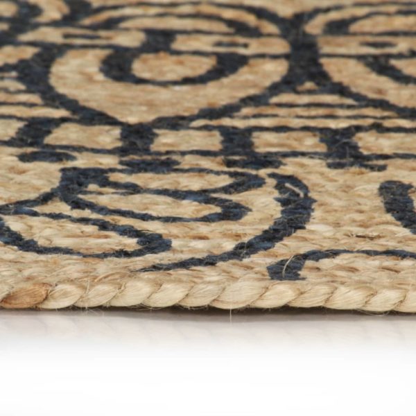 Teppich Handgefertigt Jute mit Dunkelblauem Aufdruck 90 cm