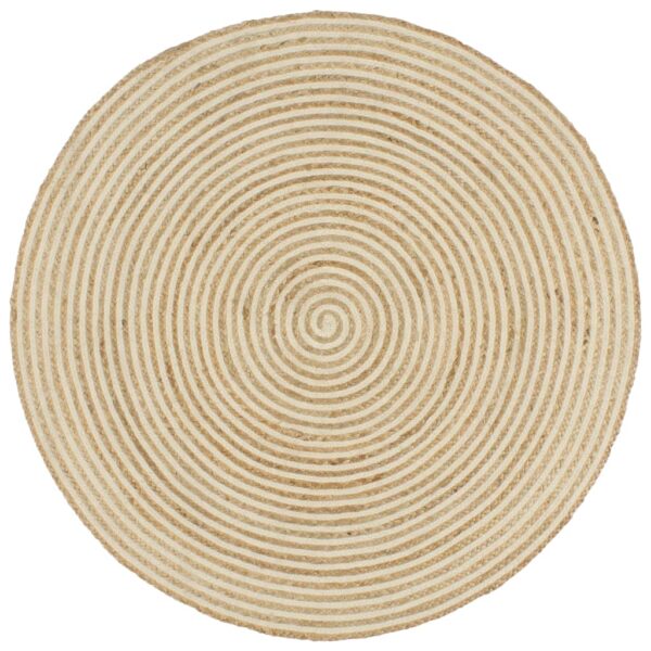 Teppich Handgefertigt Jute mit Spiralen-Design Weiß 150 cm