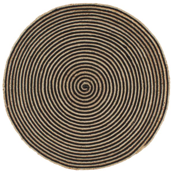 Teppich Handgefertigt Jute mit Spiralen-Design Schwarz 120 cm