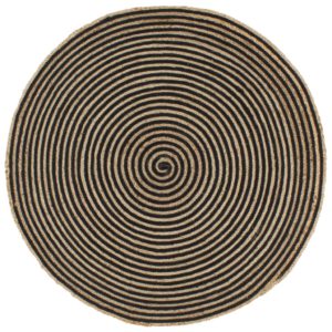 Teppich Handgefertigt Jute mit Spiralen-Design Schwarz 150 cm