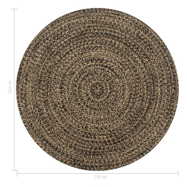 Teppich Handgefertigt Jute Schwarz und Natur 150 cm