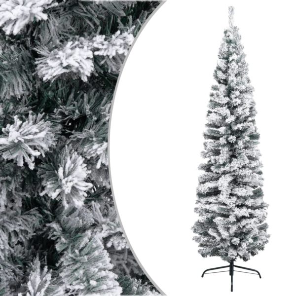 Schlanker Künstlicher Weihnachtsbaum Beschneit Grün 210 cm PVC