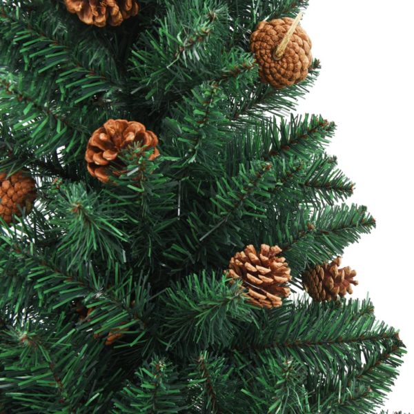 Schlanker Weihnachtsbaum mit Echtholz und Zapfen Grün 150cm PVC
