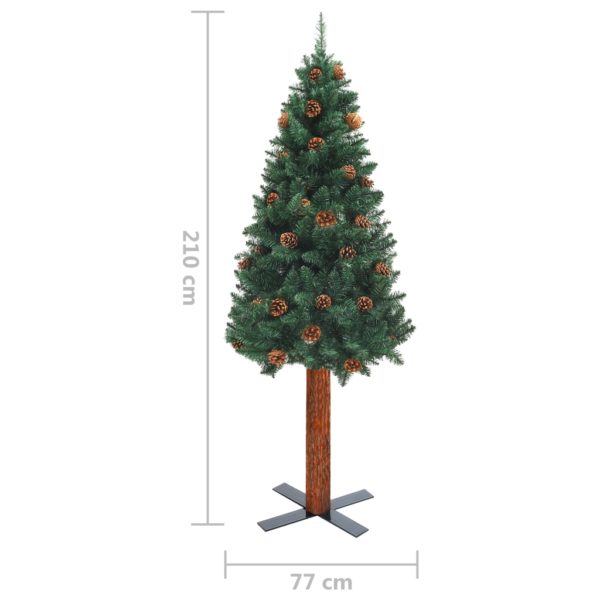 Schlanker Weihnachtsbaum mit Echtholz und Zapfen Grün 210cm PVC