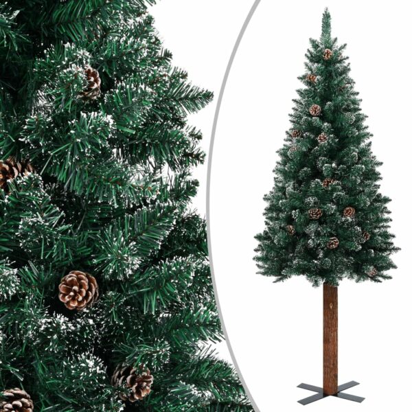 Schlanker Weihnachtsbaum mit Echtholz und Schnee Grün 180 cm