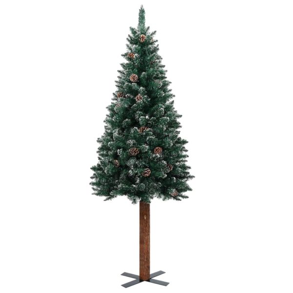 Schlanker Weihnachtsbaum mit Echtholz und Schnee Grün 210 cm