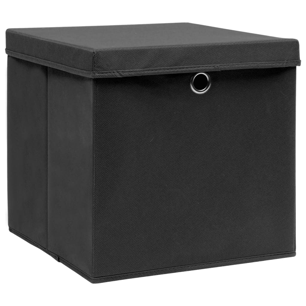 Aufbewahrungsboxen mit Deckeln 10 Stk 28x28x28 cm Schwarz C3X9 