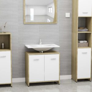 Badezimmerschrank Weiß und Sonoma-Eiche 60x33x58 cm Spanplatte