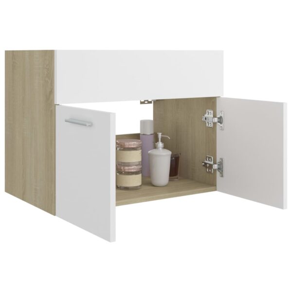 Waschbeckenunterschrank Weiß und Sonoma 60×38,5×46 cm Spanplatte