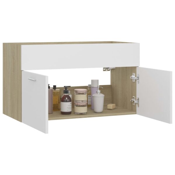 Waschbeckenunterschrank Weiß und Sonoma 80×38,5×46 cm Spanplatte