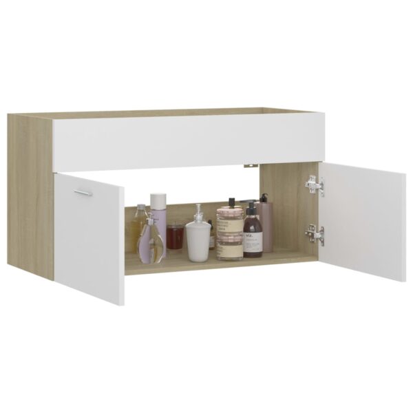 Waschbeckenunterschrank Weiß und Sonoma 90×38,5×46 cm Spanplatte