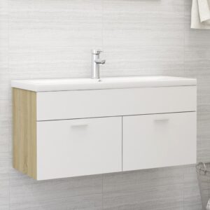 Waschbeckenunterschrank Weiß und Sonoma 100×38,5×46 Spanplatte