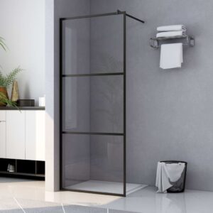 Duschwand für Begehbare Duschen ESG-Klarglas Schwarz 90×195 cm