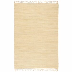 Handgewebter Chindi-Teppich Baumwolle 80×160 cm Creme