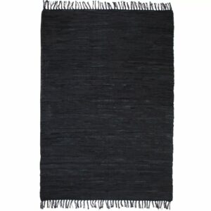 Handgewebter Chindi-Teppich Leder 80×160 cm Schwarz