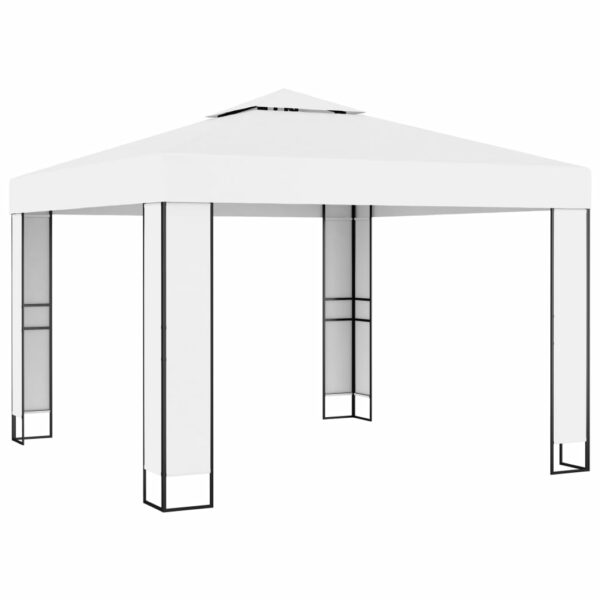 Pavillon mit Doppeldach und Lichterketten 3×3 m Weiß